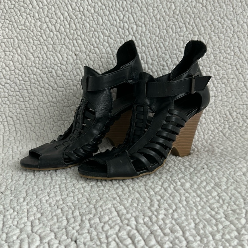 Black caged heels